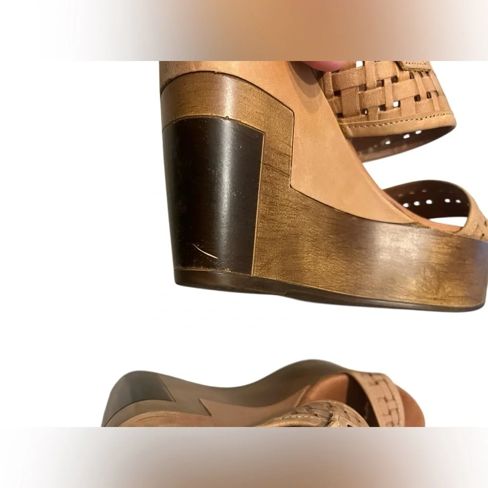 Musse & Cloud Platform Wedge Heel Tan leather Colorblock Sandals Sz 38 US 7/7.5 - Picture 8 of 11